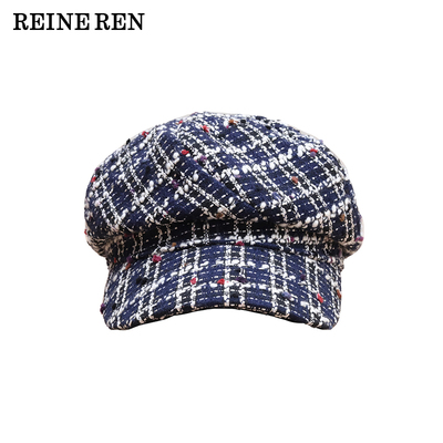 REINEREN设计师任茜2026春季新款蓝色小香风粗花呢八角帽报童帽