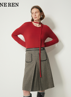 【现货】REINEREN设计师款2025新款新年穿搭红色系带修身打底针织