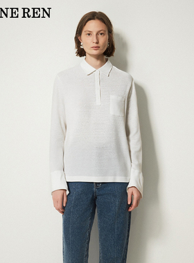 REINEREN设计师任茜2025秋新品白色长绒棉雪花肌理竹节针织POLO衫