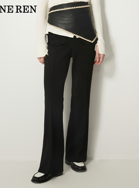 REINEREN任茜设计师款2025秋冬新款黑色显瘦微喇叭针织长裤女