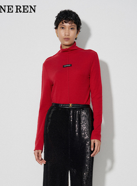 REINEREN任茜设计师款2026新年穿搭红色小高领修身羊毛打底衫