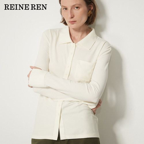 REINEREN设计师款2026春季新款polo领米白色弹力打底针织