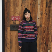 vintage复古红蓝绿撞色宽松几何菱格波普花纹雪花套头提花毛衣女