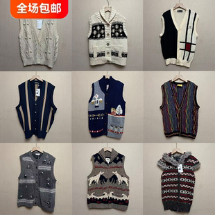 古着vintage毛衣针织复古孤品宽松女波普花纹森女羊毛马甲背心B01