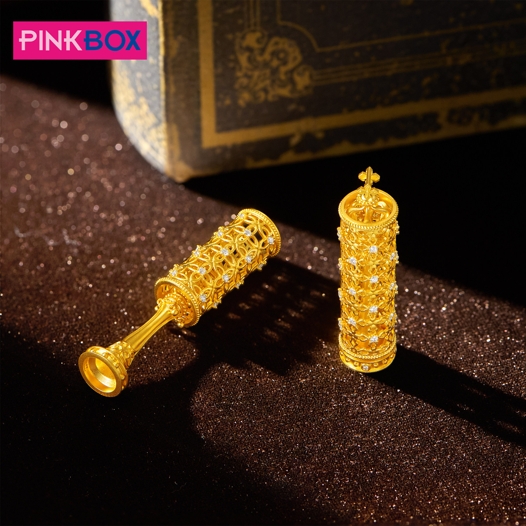 PINKBOX月冠·承曜黄金镶钻吊坠足金999可拆卸一款两戴情侣送女友