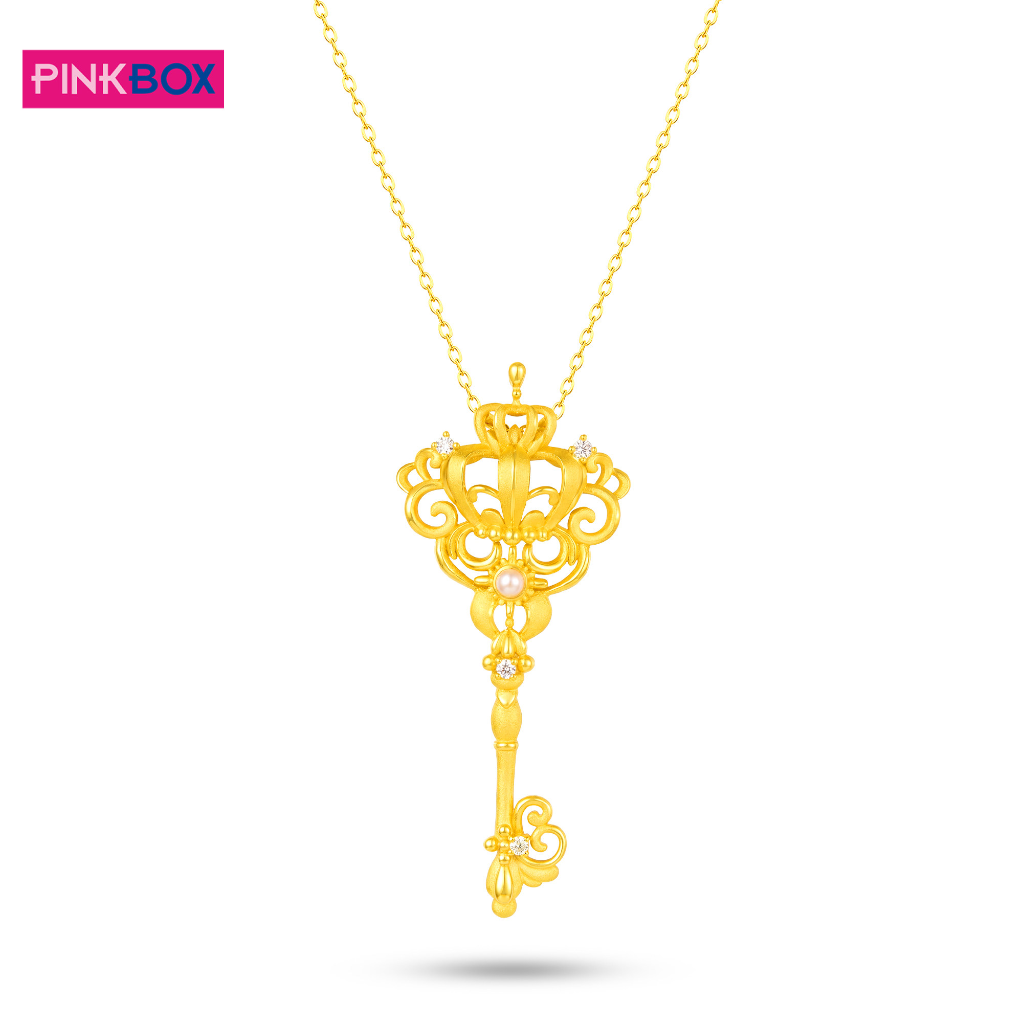PINKBOX黄金吊坠女足金皇冠珍珠经典权杖钥匙珍珠女王权杖新品