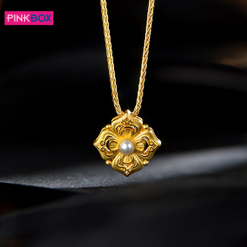PINKBOX/娉饰珠宝黄金吊坠足金女明月珍珠幸运交响曲挂坠