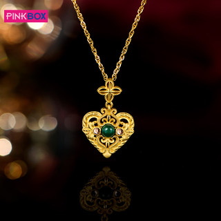 PINKBOX/娉饰珠宝黄金吊坠鸢尾花爱心鸢心形孔雀石挂坠轻奢