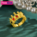 pinkbox珠宝王后皇冠黄金戒指999足金女镶嵌宝石情侣戒指爱情告白