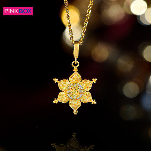 PINKBOX/娉饰珠宝黄金吊坠足金镶嵌白贝伯利恒之星愿足金纯金吊坠