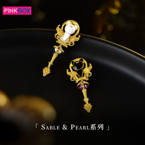 PINKBOX/娉饰珠宝黑白猫露娜吊坠黄金挂坠金镶彩石珍珠轻奢520