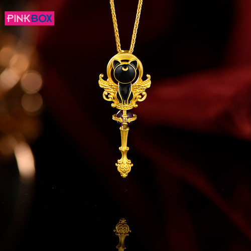 PINKBOX/娉饰珠宝原创设计黑猫露娜足金吊坠镶紫水晶黄金挂坠