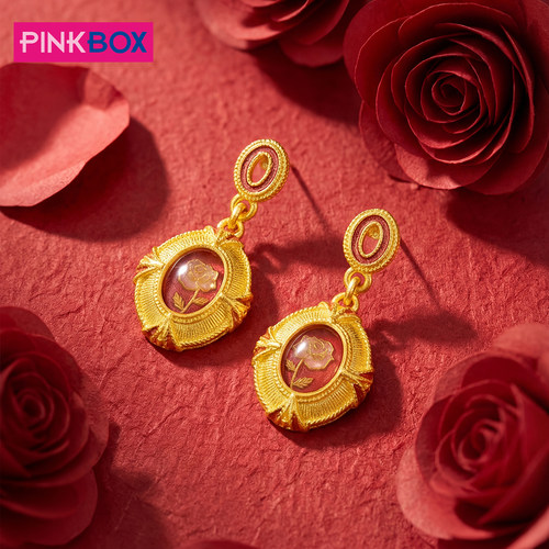 PINKBOX/娉饰珠宝魅色鎏金系列黄金玫瑰耳钉百搭足金耳环耳饰新品