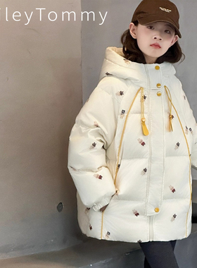英国Riley Tommy儿童连帽羽绒服冬季保暖外套白鸭绒印花羽绒服