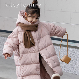 英国Riley Tommy儿童连帽羽绒服中长款加厚保暖连帽鸭绒冬装外套