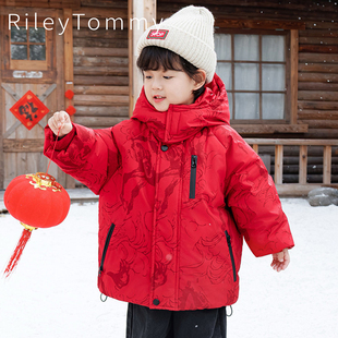 英国Riley 加厚保暖棉服 Tommy儿童红色拜年服男童外套冬2026新款