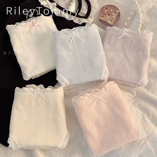 女生纯色提花全棉透气三角裤 英国Riley Tommy10A抑菌少女纯棉内裤