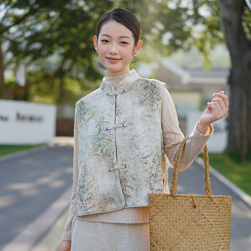 新中式女装早秋新款亚麻马甲女感马夹