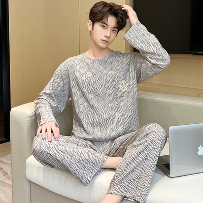 男士睡衣夏季青少年棉绸睡衣套装绵绸家居服中大童学生长袖加大吗