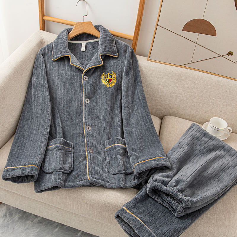 睡衣男士法兰绒睡衣冬季加厚珊瑚绒长袖休闲家居服套装加肥加大码