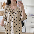 夏季 绵绸休闲家居服连衣裙 中年女棉绸睡裙加肥大码 宽松妈妈短袖
