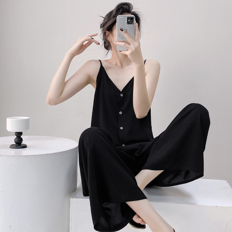 睡衣女夏季吊带长裤开衫棉绸