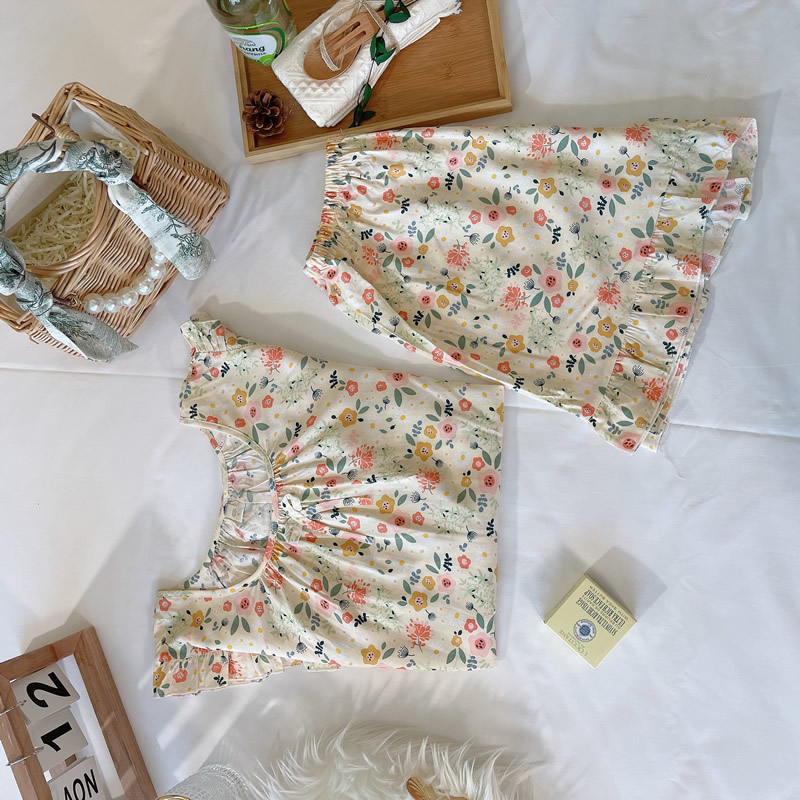 韩版棉绸睡衣女夏短袖短裤绵绸人造棉家居服两件套装甜美可爱薄款