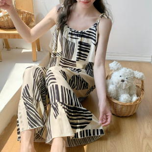 腿裤 性感吊带绵绸睡衣女夏季 裤 薄款 夏 人造棉绵绸宽松家居服网红款