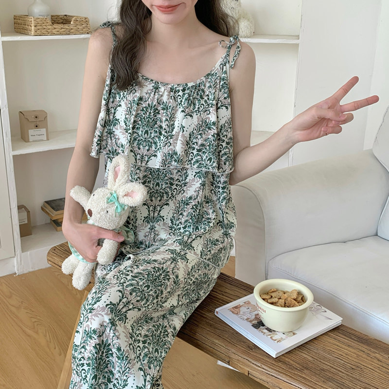棉绸睡衣女夏季薄款新中式吊带
