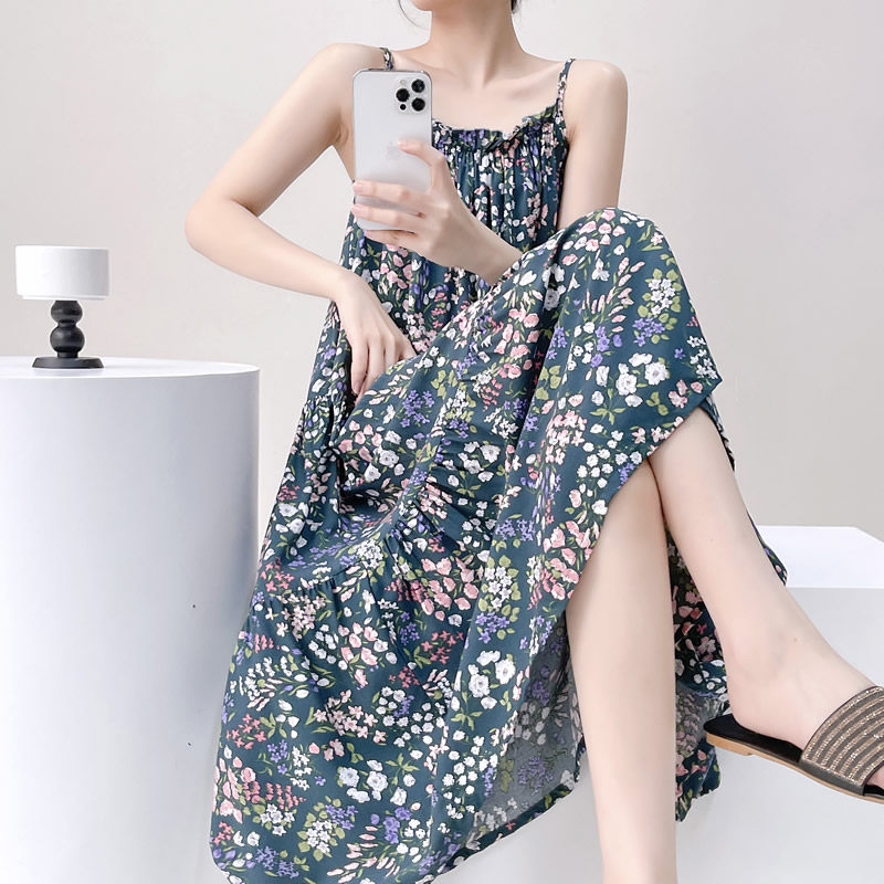 夏棉绸吊带睡裙女夏季学生吊带裙小性感薄款甜美人造棉睡衣家居服