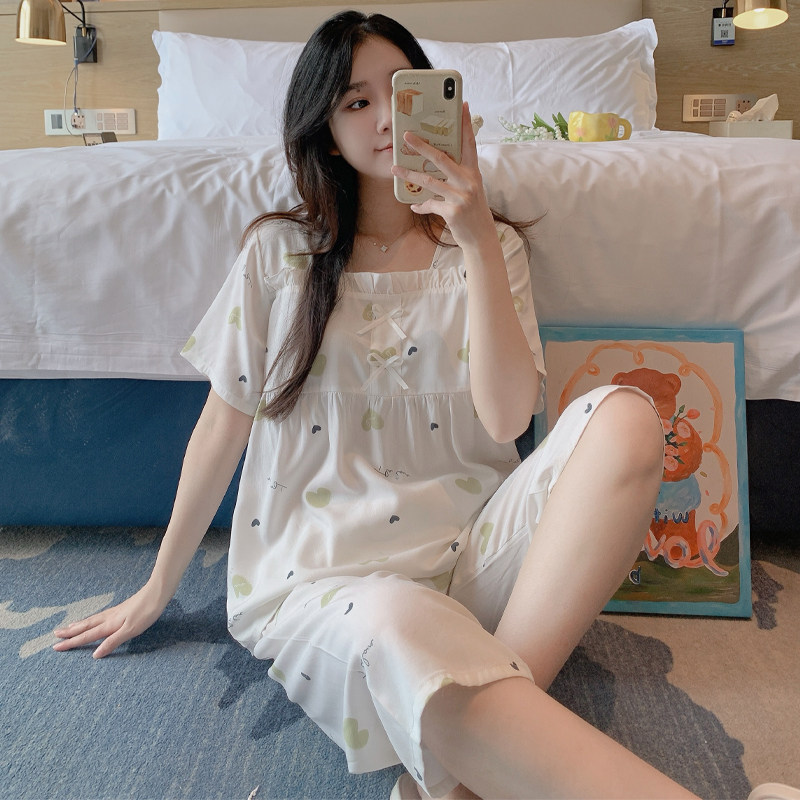 夏季棉绸睡衣女薄款短袖大码夏天绵绸短裤2025年新款甜美家居服新