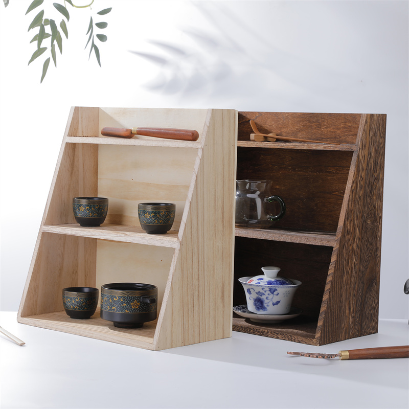 收纳盒展示架茶壶架中式烧桐木