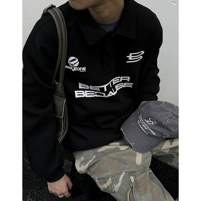 美式街头重磅字母长袖polo衫