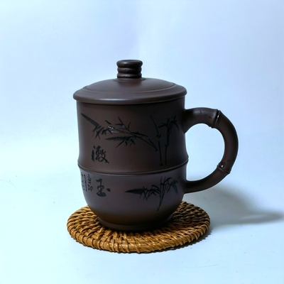 手工插画紫泥辛卯年手工刻竹