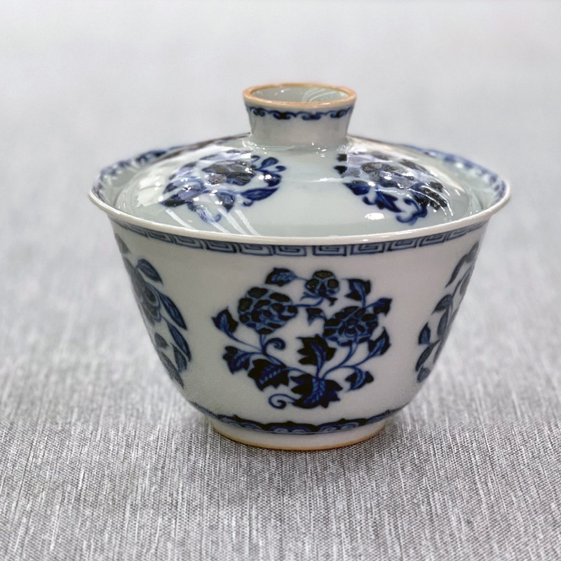 它山窑柴烧景德镇陶瓷手绘釉下青花仿古盖碗 茶碗功夫茶具