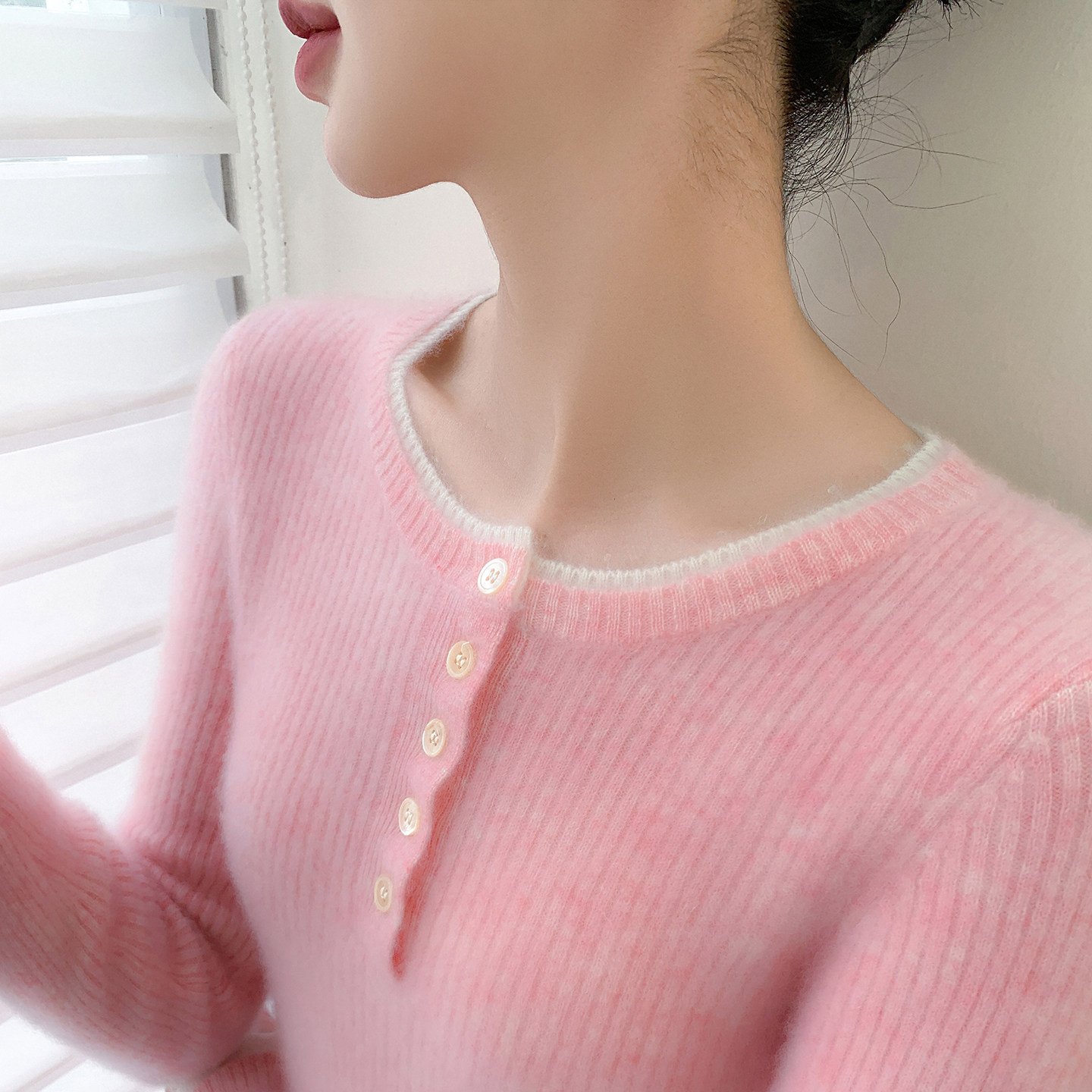 设计感显瘦圆领羊绒衫女假两件撞色修身毛衣山羊绒针织打底衫秋冬,女装/女士精品,羊绒衫,淘宝优惠券,粉丝福利购,淘宝优惠卷