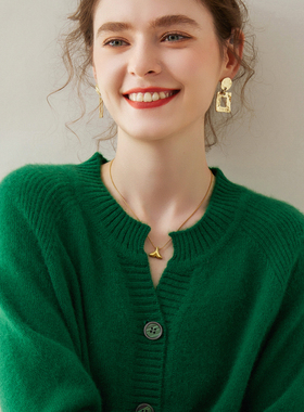 洋气羊绒针织开衫外套女山羊绒外套秋冬新款圆领加厚系扣开衫上衣