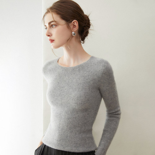 100%纯山羊绒圆领修身毛衣打底衫