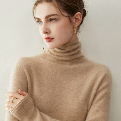 100%纯山羊绒女堆堆领毛衣打底衫