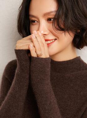 无缝一体山羊绒衫女半高领毛衣秋冬新款纯色修身羊绒针织打底衫
