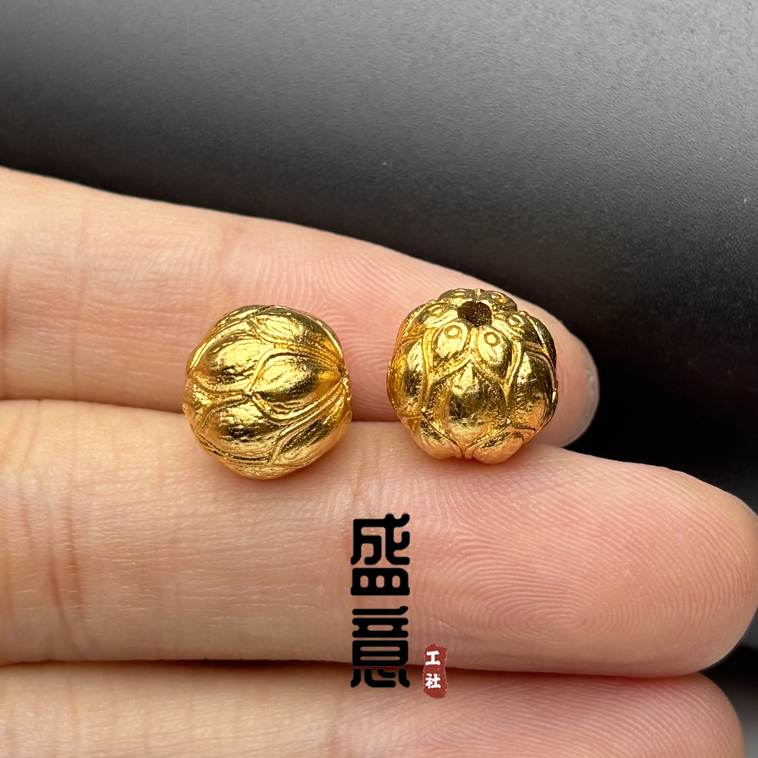 古法24K工艺黄金色莲花圆珠顶珠腰珠隔珠文玩手串吊坠配珠配饰