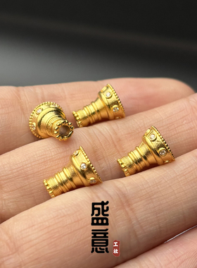 古法24K工艺黄金色925镶钻分体三通佛塔隔珠diy吊坠佛珠手串配饰