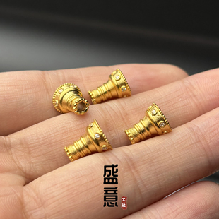 古法24K工艺黄金色925镶钻分体三通佛塔隔珠diy吊坠佛珠手串配饰