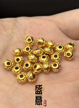古法24K工艺黄金色三面祥云背云线束隔珠吊坠108文玩手串配饰