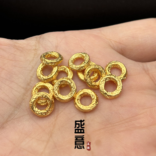 古法24K工艺黄金色锤纹乾坤圈卡环跑环文玩手串diy配珠配饰隔片