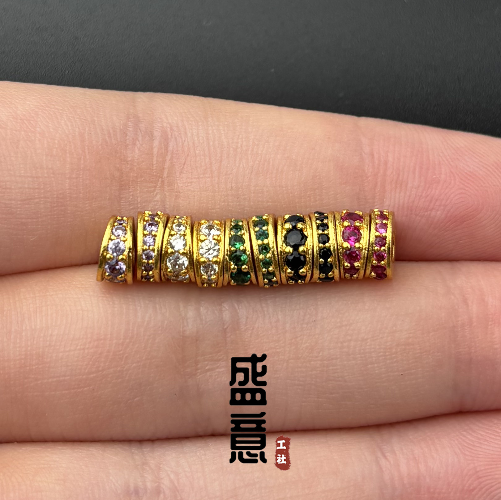 古法24K工艺黄金色镶钻斜切大肠隔片隔珠保色文玩手串配珠垫片图片