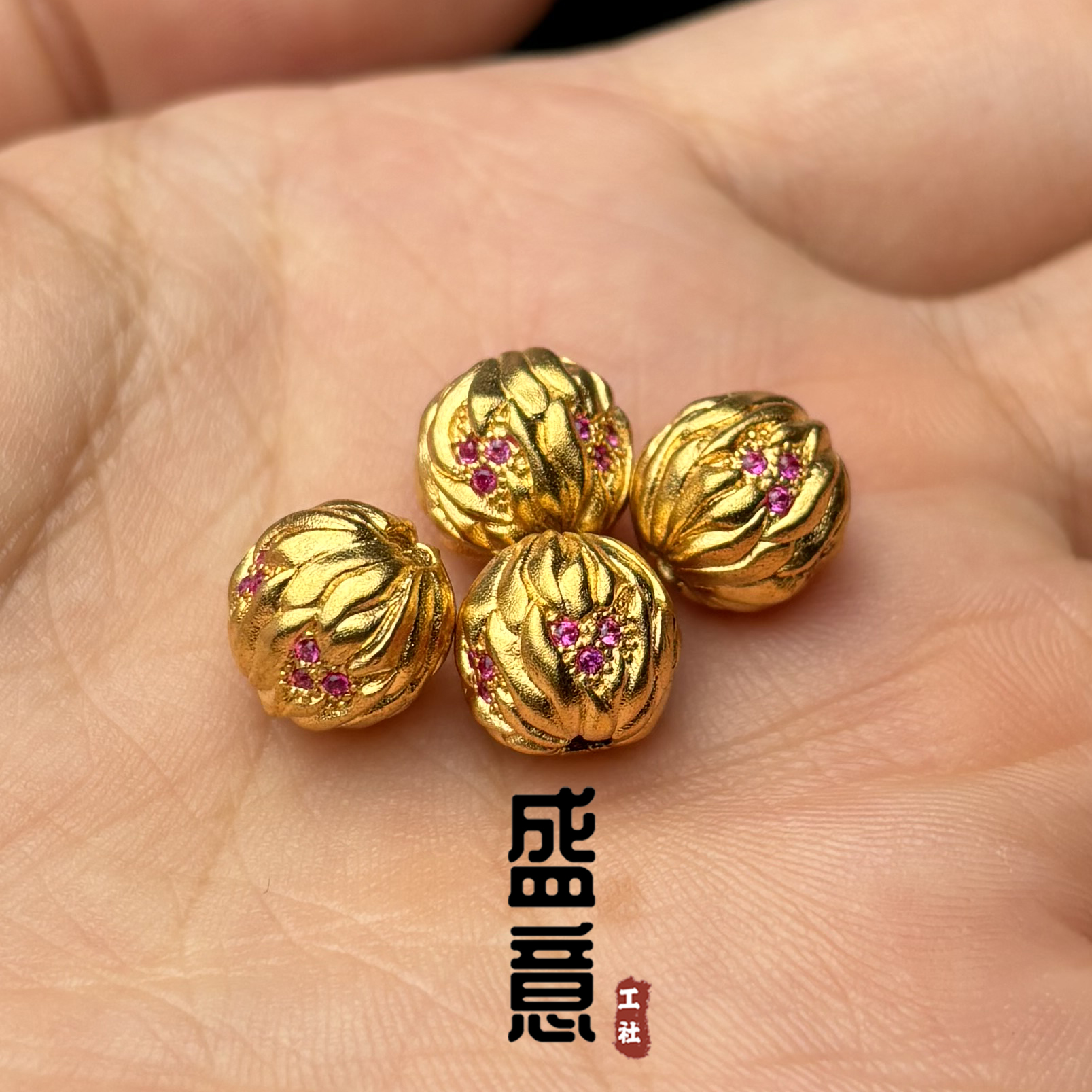 古法24K工艺黄金色925火菩提圆珠顶珠腰珠隔珠项链手串配饰