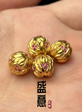 古法24K工艺黄金色925火菩提圆珠顶珠腰珠隔珠项链手串配饰