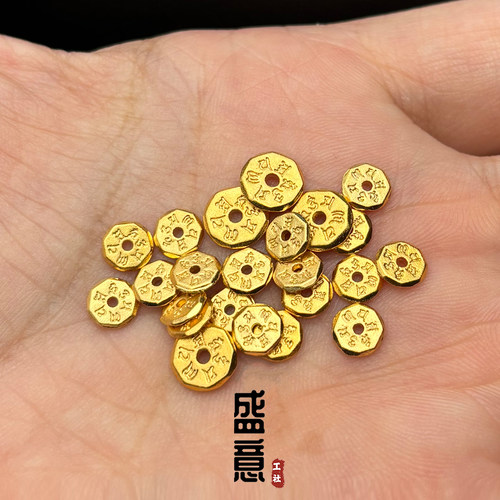 古法24K工艺黄金色六字真言隔片超薄垫片隔珠文玩手串配珠配饰