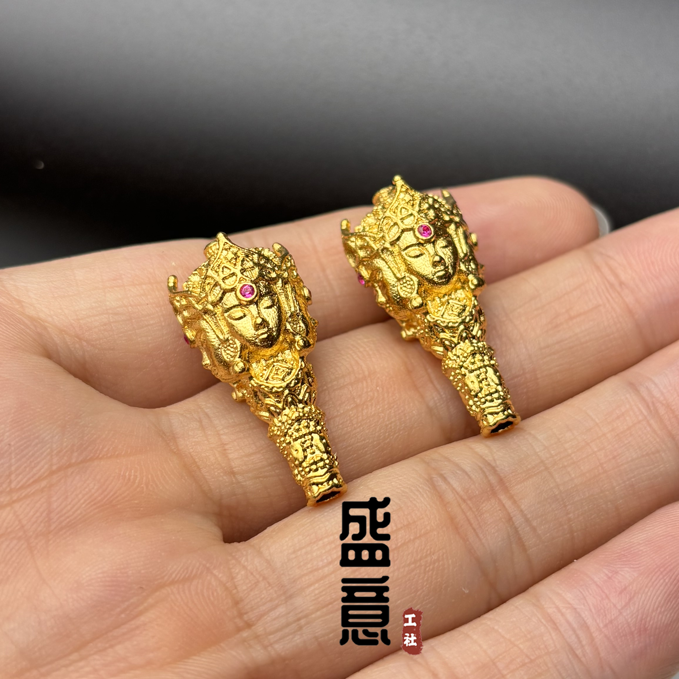 古法24K工艺黄金色925四面佛三通金刚星月菩提手串手持108颗配饰